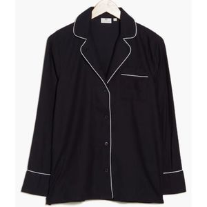 NWT AG Adriano Goldschmied Iris Black Long Sleeve Button Front Shirt White Trim